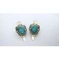 2 extra small metal turquoise blue stone alliga...