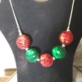 Sequin Christmas Ball Necklace - Vintage - Red,...