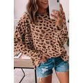 Brown Animal Print Stitching Loose Long Sleeve Top