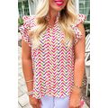 Multicolour Chevron Print Ruffled Sleeve Blouse