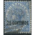 Gibraltar 1889 SG18 25c on 2 1/2d Bright Blue F...