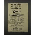 1953 Godfrey Davis Ad - In Europe rent your car from Godfrey Davis