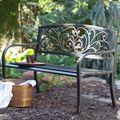 Curved Metal Garden Bench with Heart Pattern in...