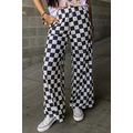 Black 2-Tone Checked Print High Waist Wide Leg ...