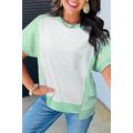 Light Green Color Block Exposed Seam Crew Neck ...