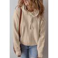 Beige Solid Color Drawstring Hooded Drop Should...