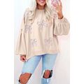 Parchment Embroidered Bow Lantern Sleeve Oversi...