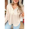 Oatmeal Waffle Patchwork Drop Shoulder Hooded L...