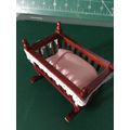 Mahogany Rocking Cradle with Pink Bedding 1:12t...