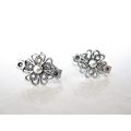 Set of 2 extra tiny small silver clover flower ...
