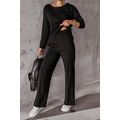 Black Solid Pullover and Seamed Casual Pants Set
