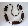 Necklace Wooden and Seashell Brown, Shells 30"