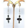 Striped Black Agate And Hematite Drop Earrings Silver Plated