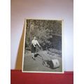 boy with push lawnmower photograph c.1940s =