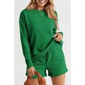 Green Textured Long Sleeve Top and Drawstring S...