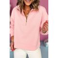 Light Pink Solid Textured Half Zipper Collared ...