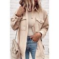 Oatmeal Corduroy Flap Pocket Button Up Shacket