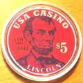 Abraham Lincoln $5. Poker Chip Golf Ball Marker...