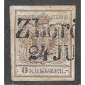 AUSTRIA 1850 COAT OF ARMS 6Kr BROWN USED IMPERF...