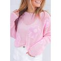 Light Pink Big Flower Hollowed Knit Drop Should...