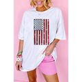 White Sequined American Flag Crewneck Oversized...