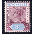 1890 SEYCHELLES Sg11 8c BROWN PURPLE & ULTRAMAR...