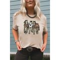 Khaki Sequin Horses Patched Casual Crewneck T S...