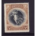 BARBADOS 1920 SG 201 1/4d BLACK AND BISTRE BROW...