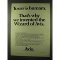 1973 Avis Rent-a-Car Ad - To Err is Humam