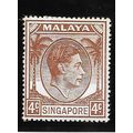 SINGAPORE MALAYA 1949 KG6 P18 4c SG19 19 SG BRO...