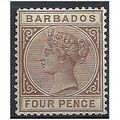Barbados 1885 SG98 4d Pale Brown Mounted Mint . ..