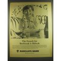 1965 Barclays Bank Ad - The French for Beefsteak is Bifteck
