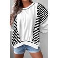 White Stripe Colorblock Patchwork Contrast Stit...