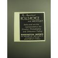 1958 Warrington Imports Ad - By Appointment Rolls-Royce and Bentley