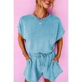 Mist Blue Mineral Wash Drawstring Waist Hollow ...