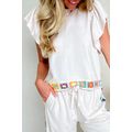 White Floral Crochet Patched Ruffled Sleeve Cre...