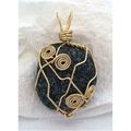 Pendant #012 metal wire wrap black speckle ston...