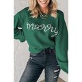 Blackish Green Pearl Beaded Merry Casual Sweater