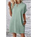 Grass Green Solid Color Textured Crinkle Short ...