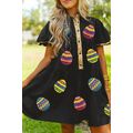 Black Glistening Easter Egg Sequin Trim Half Bu...