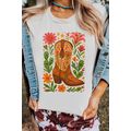 White Western Floral Boots Printed Casual Cotto...