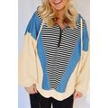 Black Stripe Denim Color Block Quarter Zip Bagg...
