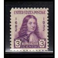 724 3c William Penn Fine MNH Z0960