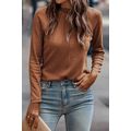 Cinnamon Solid Color Seam Detail Raglan Long Sl...