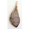 Red Gray Jasper Bronze Wire Wrap Gemstone Penda...