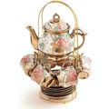 CHANJOON Gold Plated Red Rose Ceramic Tea Set, ...