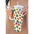 White Multi Color Leopard Print Handle Stainles...
