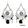 Chandlier Earrings w/ Dangling Stones - Black -...