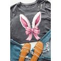 Gray Bunny Ear Bow Printed Easter Fashion T Shirt