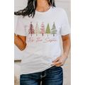 White Cute Christmas Trees Print Crew Neck T Shirt